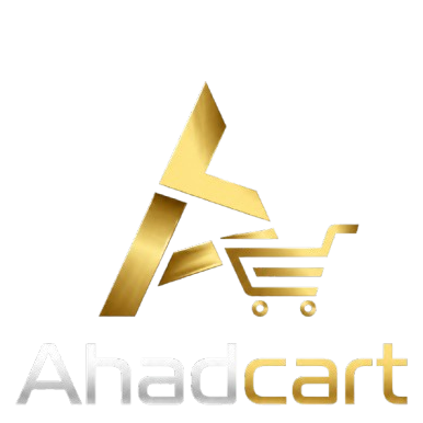 Gold and white logo of Ahadcart with a shopping cart icon on a white background